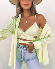 Izabel Spotted Button Down Blouse - Lime - FINAL SALE Ins Street