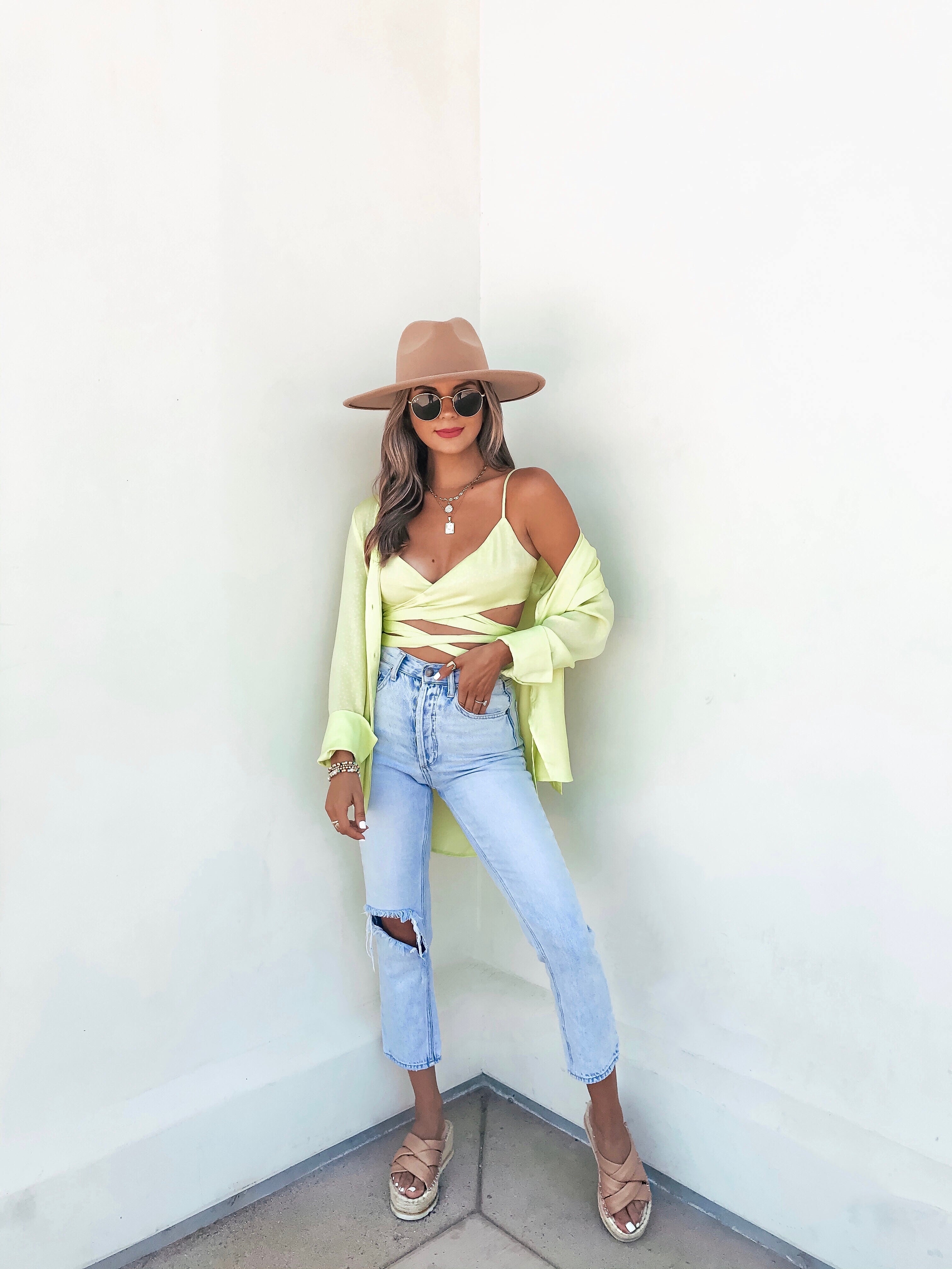 Izabel Spotted Button Down Blouse - Lime - FINAL SALE Ins Street