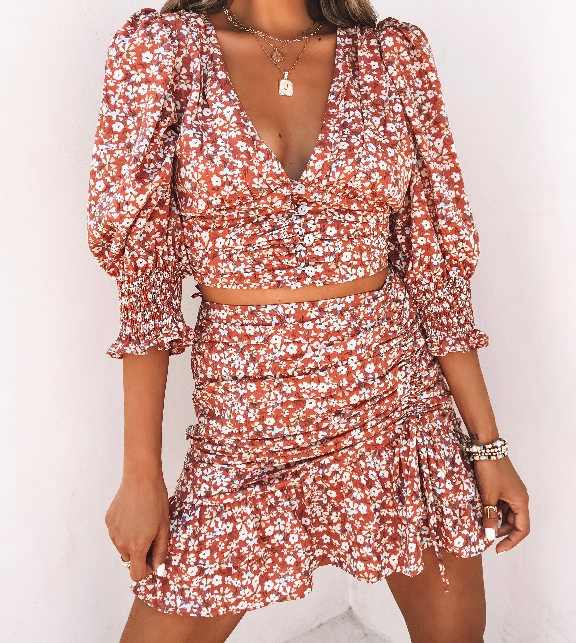 Maliyah Floral Smocked Ruched Mini Skirt Ins Street