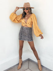 Kaitlynn Textured Tie Front Crop Top - Mustard - FINAL SALE Ins Street