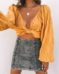 Kaitlynn Textured Tie Front Crop Top - Mustard - FINAL SALE Ins Street