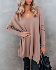 Vital V-Neck Ribbed Sleeve Sweater - Latte Ins Street