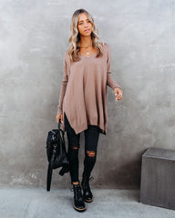 Vital V-Neck Ribbed Sleeve Sweater - Latte Ins Street