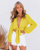 Vittoria Tie Front Crop Blouse - Chartreuse Ins Street