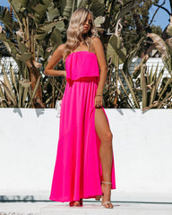 Vivid Strapless Slit Maxi Dress - Hot Pink Ins Street