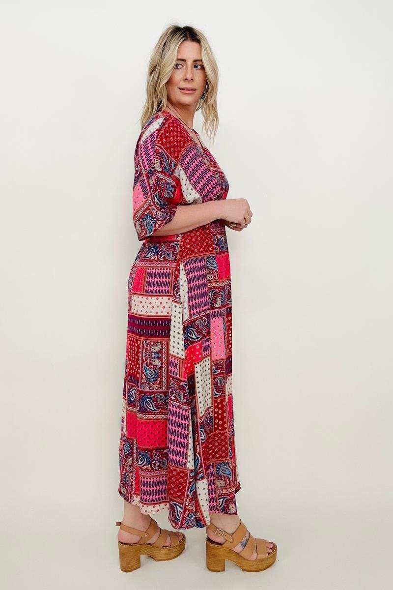 Paisley Patchwork Multicolor A-Line Maxi Dress Kiwidrop