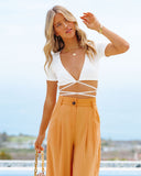 Wander Often Ribbed Knit Wrap Crop Top - White Ins Street