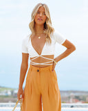 Wander Often Ribbed Knit Wrap Crop Top - White Ins Street