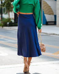 Wishful Satin Slit Midi Skirt - Navy Ins Street