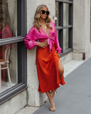 Wishful Satin Slit Midi Skirt - Orange Ins Street
