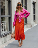 Wishful Satin Slit Midi Skirt - Orange Ins Street