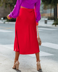 Wishful Satin Slit Midi Skirt - Red Ins Street