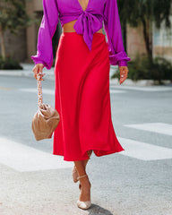 Wishful Satin Slit Midi Skirt - Red Ins Street