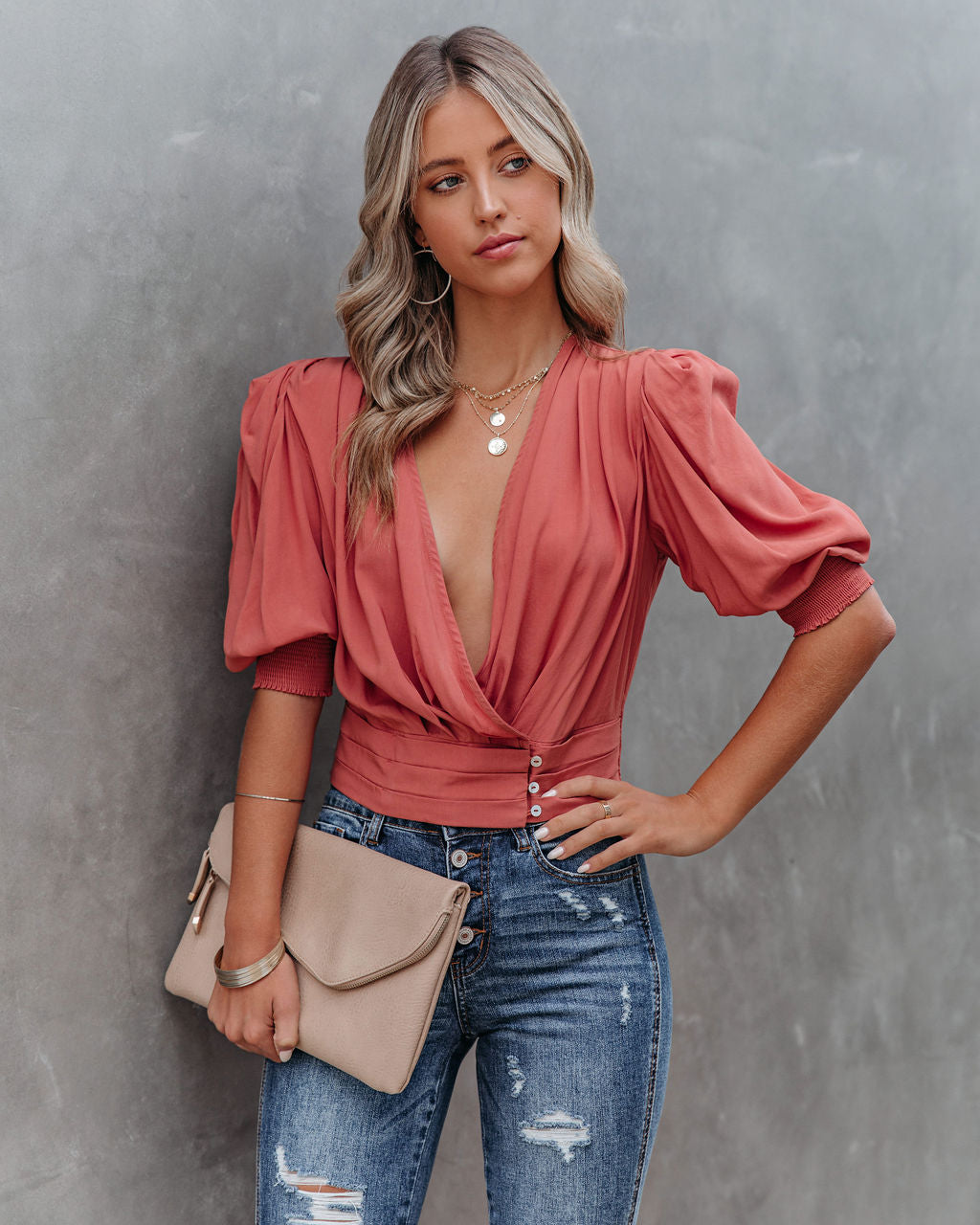 Within Reach Wrap Crop Top - Clay Ins Street