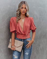 Within Reach Wrap Crop Top - Clay Ins Street