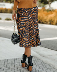 Xavier Satin Tiger Print Midi Skirt Ins Street