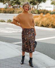 Xavier Satin Tiger Print Midi Skirt Ins Street