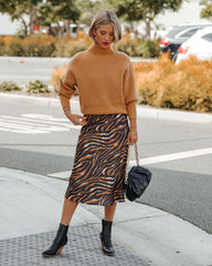 Xavier Satin Tiger Print Midi Skirt Ins Street