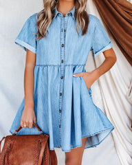 You And Paradise Pocketed Button Down Denim Dress Ins Street