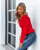 Yeva Cropped Button Down Ruffle Blouse - Red Ins Street