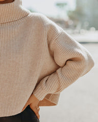 Ysabella Crop Turtleneck Knit Sweater - Oatmeal Ins Street