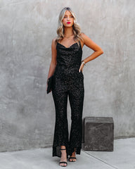 Zaida High Low Flare Sequin Jumpsuit - Black Ins Street