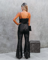 Zaida High Low Flare Sequin Jumpsuit - Black Ins Street