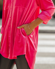 Zamora Pocketed Velvet Button Down Top - Fuchsia Ins Street