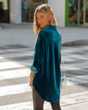 Zamora Pocketed Velvet Button Down Top - Teal Ins Street