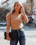 Zana Ribbed Puff Sleeve Knit Sweater - Camel Ins Street
