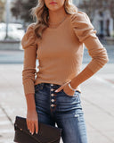 Zana Ribbed Puff Sleeve Knit Sweater - Camel Ins Street