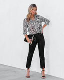 Zebra Print Mesh Button Down Top - Beige Ins Street