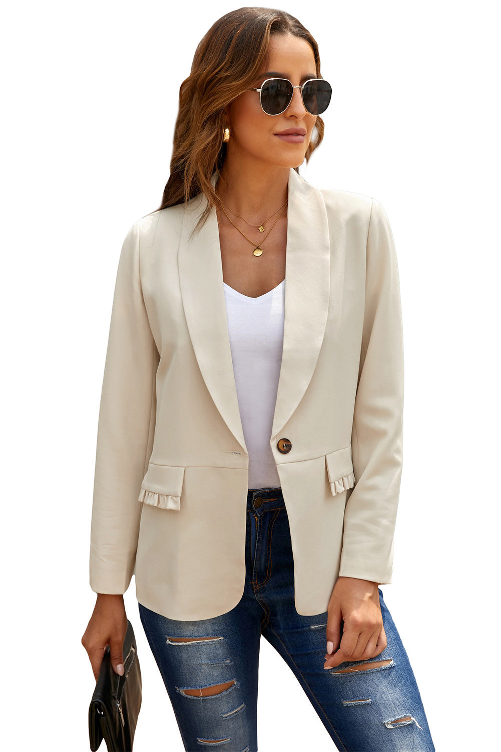 Lapel Collar Button Pocket Blazer Ins Street