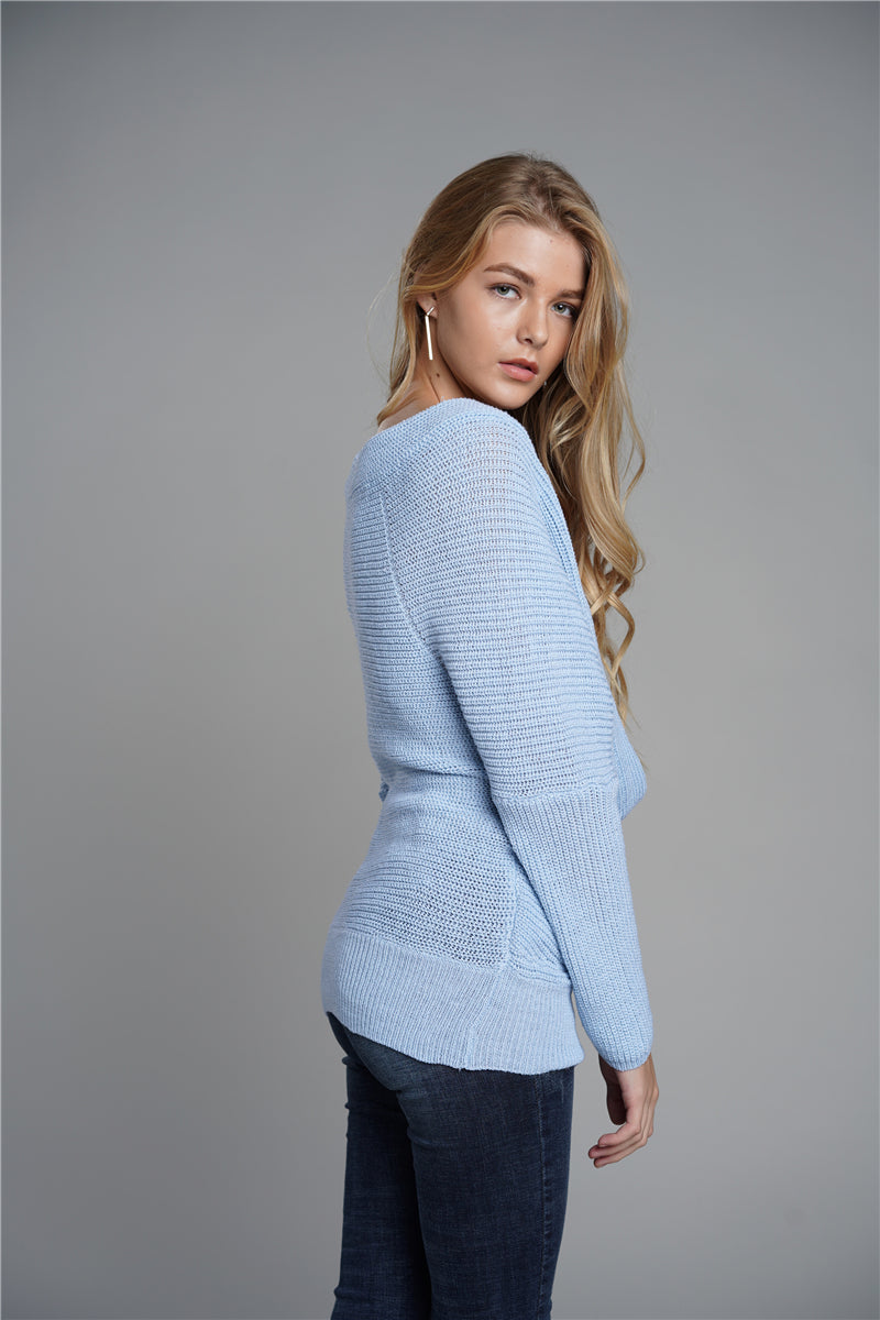 Dropped Shoulder Surplice Sweater Ins Street