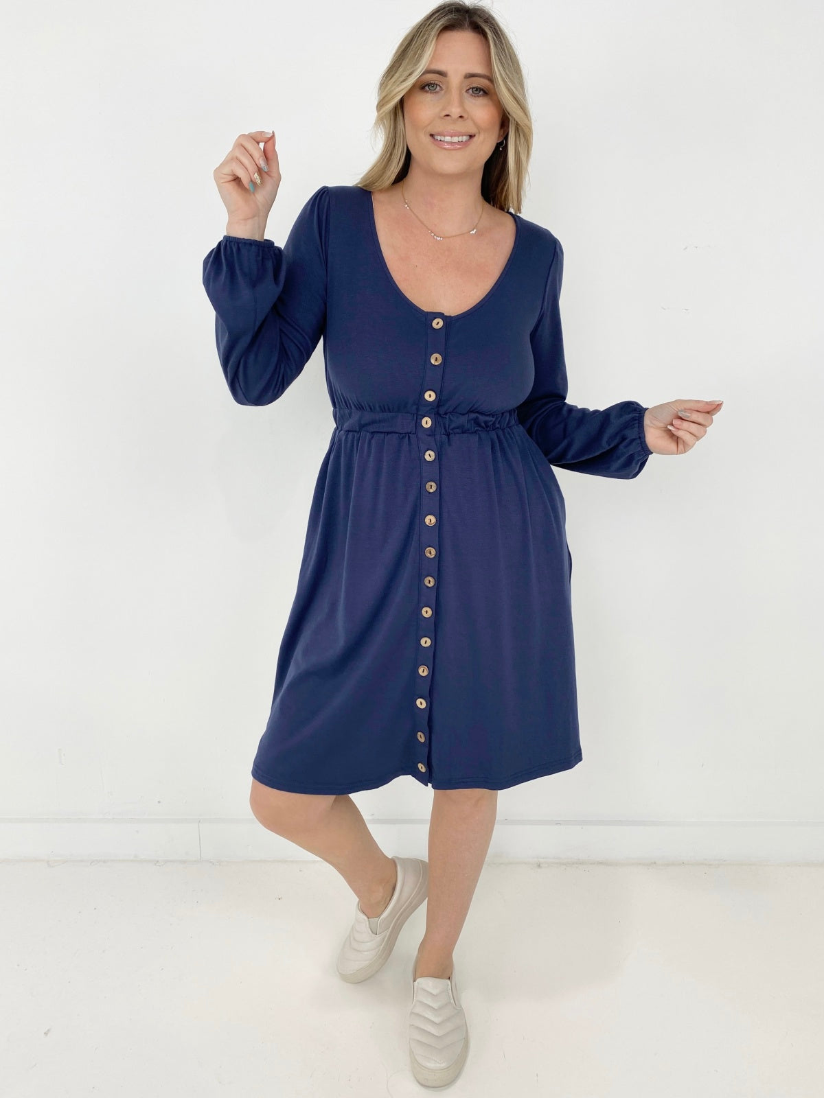 New Colors! Button Up Long Sleeve Dress Kiwidrop