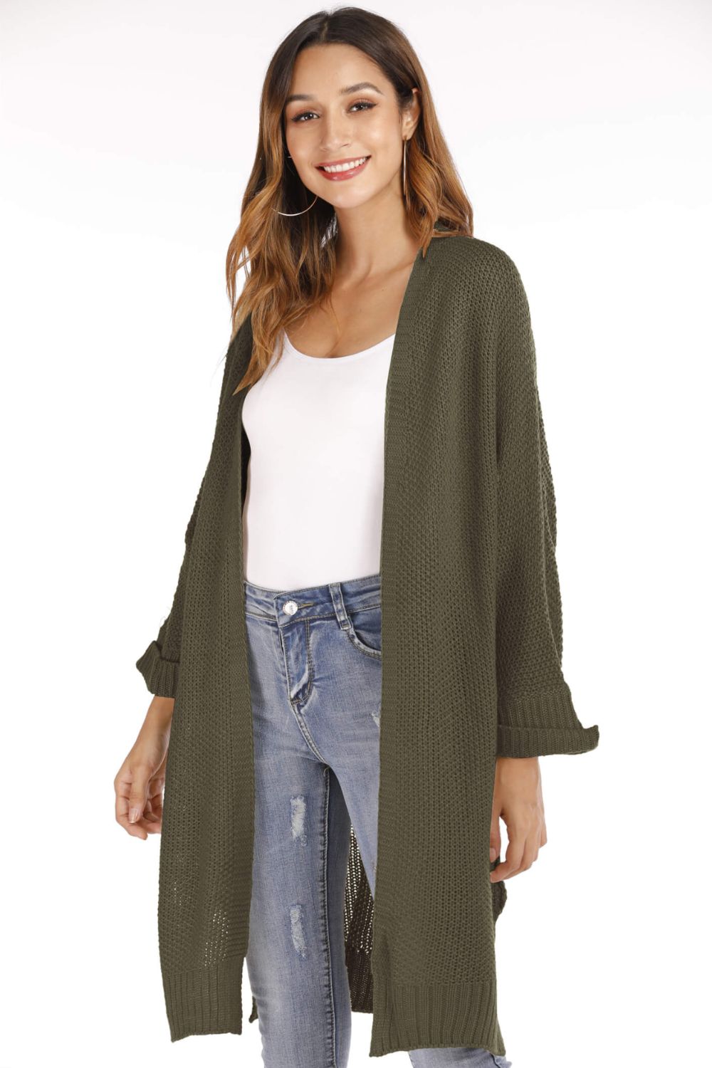 Open Front Slit Exposed Seam Cardigan Ins Street