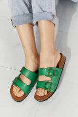 MMShoes Feeling Alive Double Banded Slide Sandals in Mid Green Ins Street