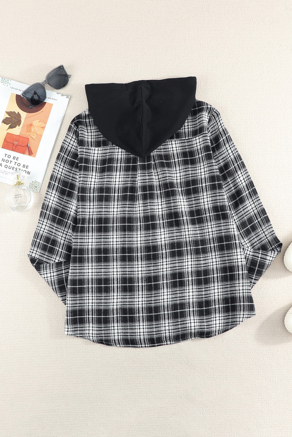 Plaid Drawstring Hooded Shirt Jacket Ins Street