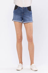 Mid-Rise Maternity Cuffed Denim Shorts Ins Street