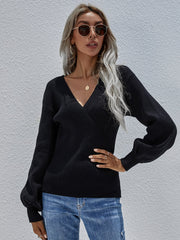 Lantern Sleeve Surplice Sweater Ins Street