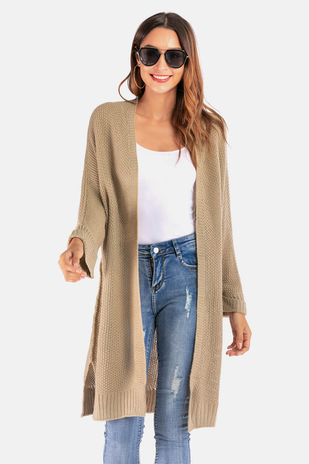 Open Front Slit Exposed Seam Cardigan Ins Street