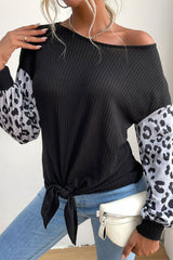 Leopard Print Sleeve Tie Front Top Ins Street