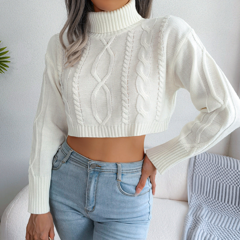 Mixed Knit Turtleneck Cropped Sweater Ins Street