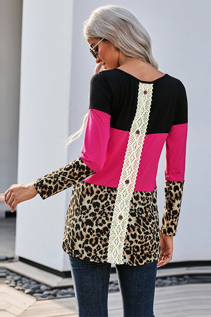 Lace Back Leopard Cut & Sew Tee Ins Street