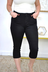 Mid Rise Black Skinny Denim Capri Ins Street