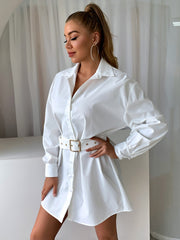 Dropped Shoulder Belted Shirt Dress Ins Street