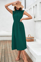 Mock Neck Tied Cap Sleeve Dress Ins Street