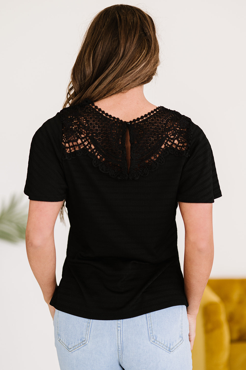 Lace Yoke Flutter Sleeve Textured Top Ins Street