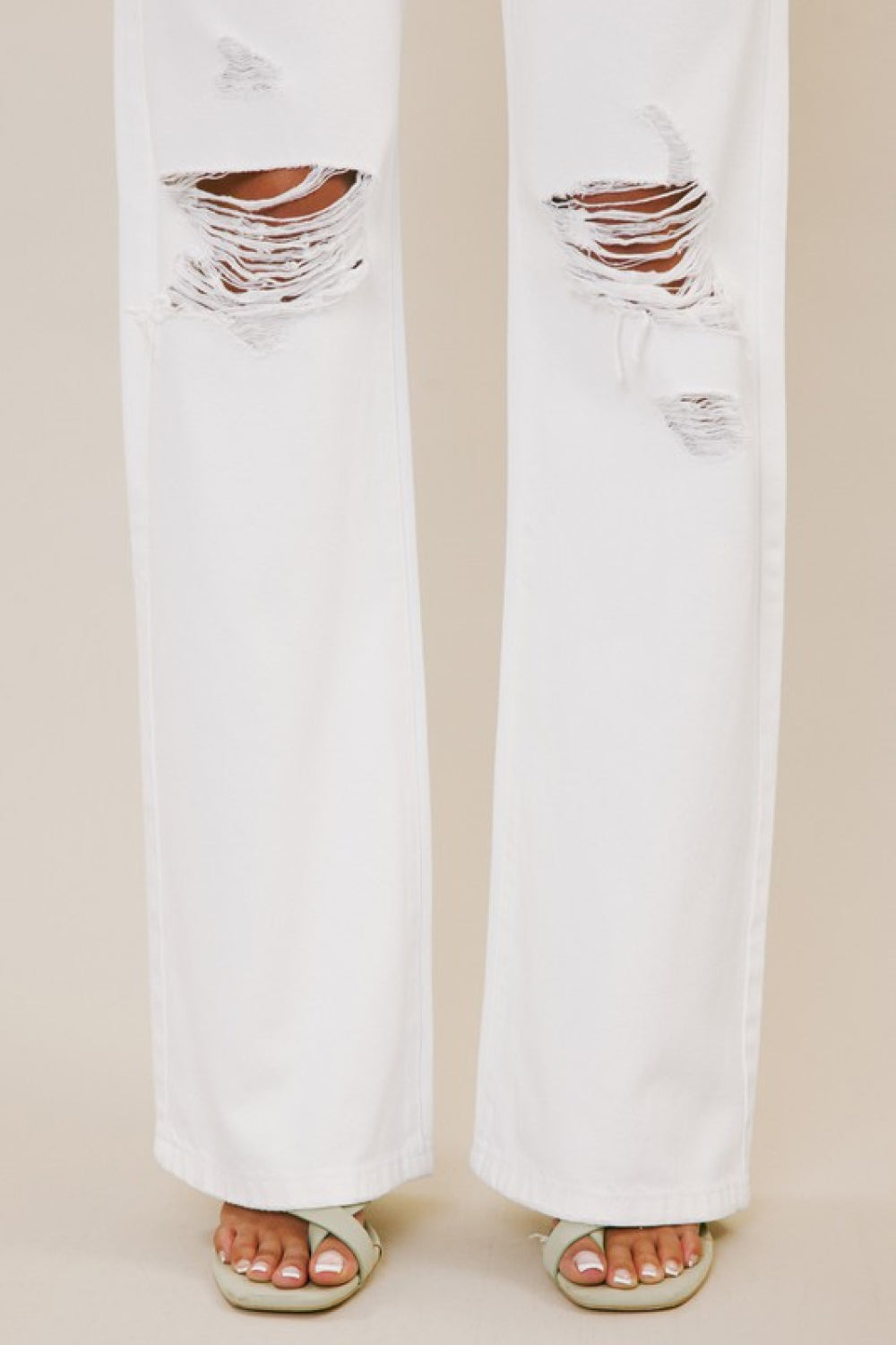 Kancan High-Rise Distressed Flare Jeans in White Ins Street