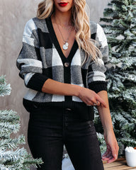 Aayden Button Front Checkered Knit Cardigan - Black HYFV-001